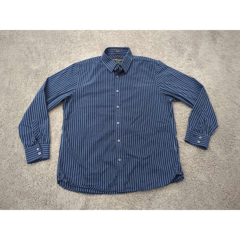 American Eagle Button Up Shirt Mens XL Blue Striped‎ Long Sleeve Vintage Fit